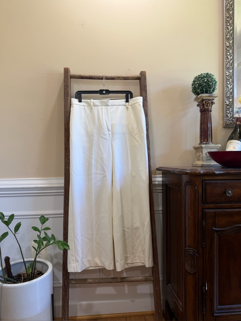 Reiss Wool Blend Wide Leg Cream Trousers